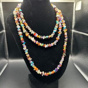 Estate India SI Sterling Silver 925 48" Multi Gemstone Quartz Nugget Necklace